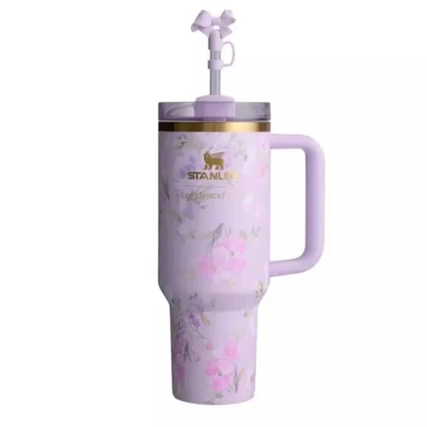 Insulated Straw Tumbler - 30-40 OZ Stanley Quencher H2.0 Tumbler Handle Straw Insulated Bottle Cup Mug Travel Mug for Cold or Hot Drinks Love Shack Fancy 40 OZ (1.2L) Love Shack Fancy (Purple) bottles - Tophatter Daily Deals