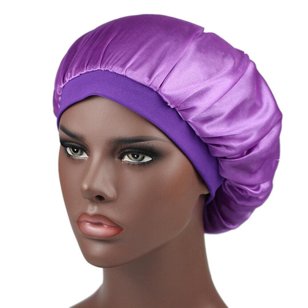 Hair Wraps for Sleeping - Bonnet Cap Long Hair Care Hat Woman Silk Satin Protection Night Head Turban Wrap Purple Hair Care - Tophatter Daily Deals