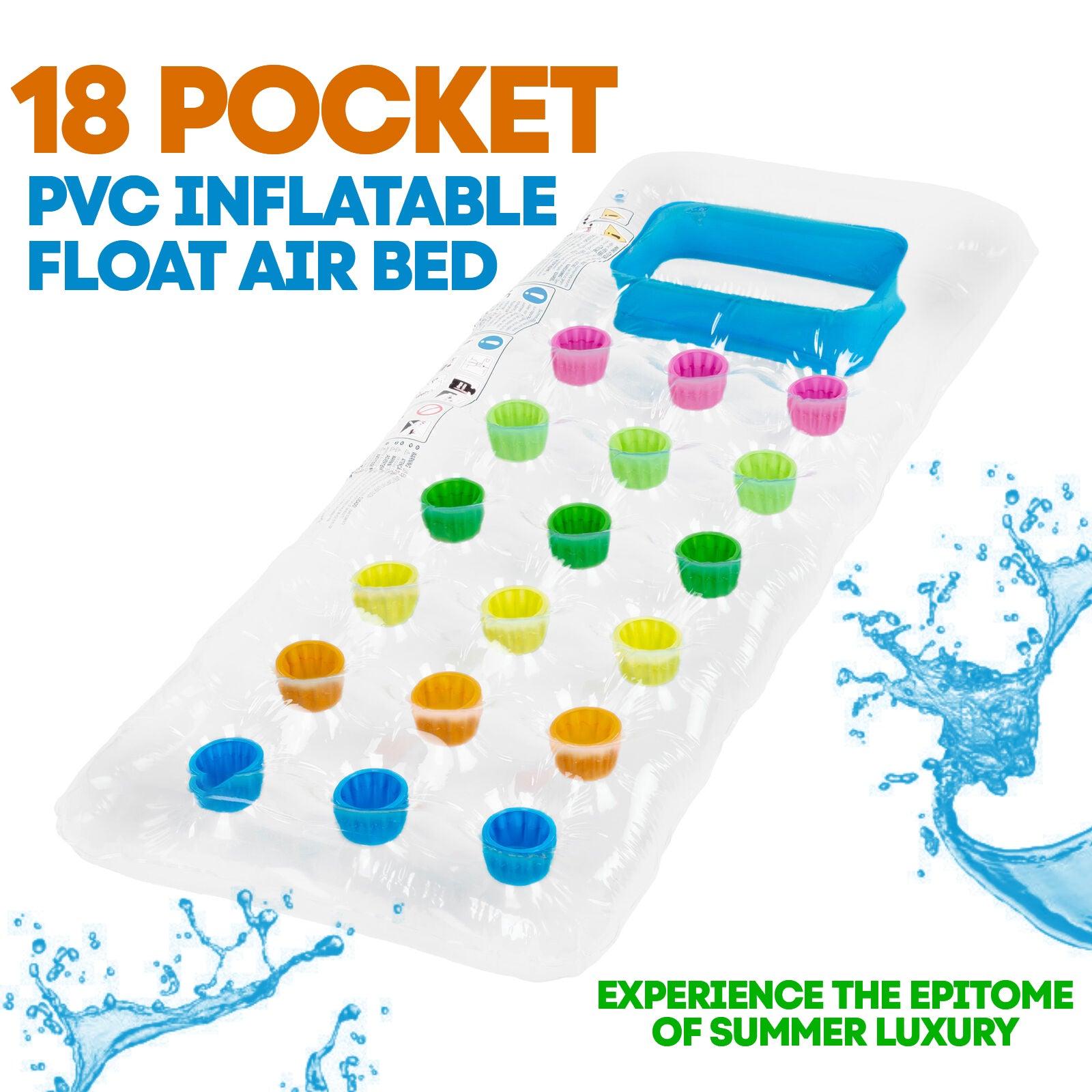 Inflatable Pool Float - 18 Pocket PVC Inflatable Lilo Swimming Pool Sun Lounger Beach Sea Float Air Bed Bathtubs - Tophatter Daily Deals