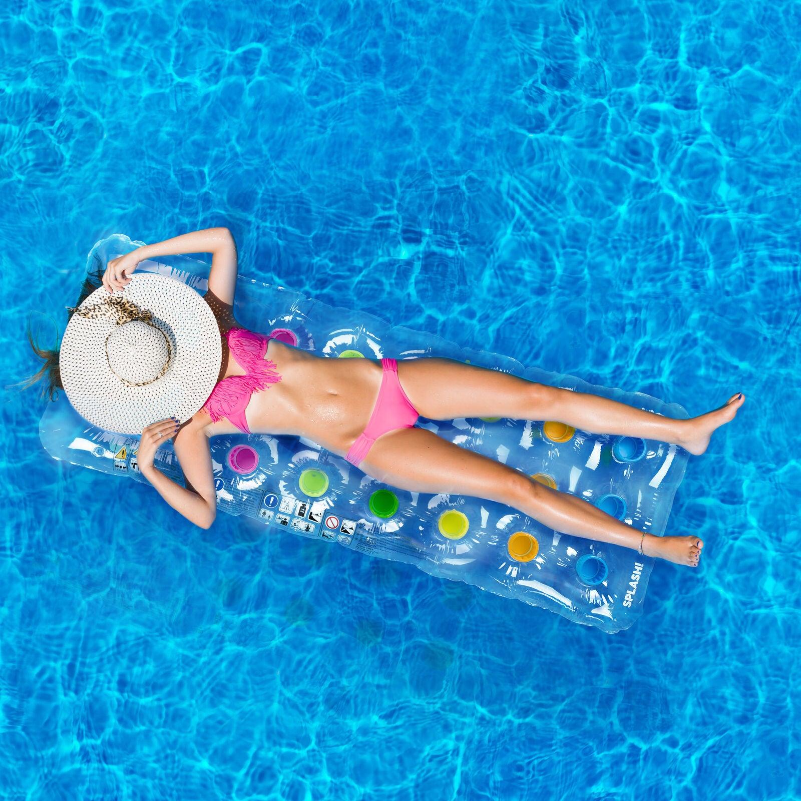 Inflatable Pool Float - 18 Pocket PVC Inflatable Lilo Swimming Pool Sun Lounger Beach Sea Float Air Bed Bathtubs - Tophatter Daily Deals