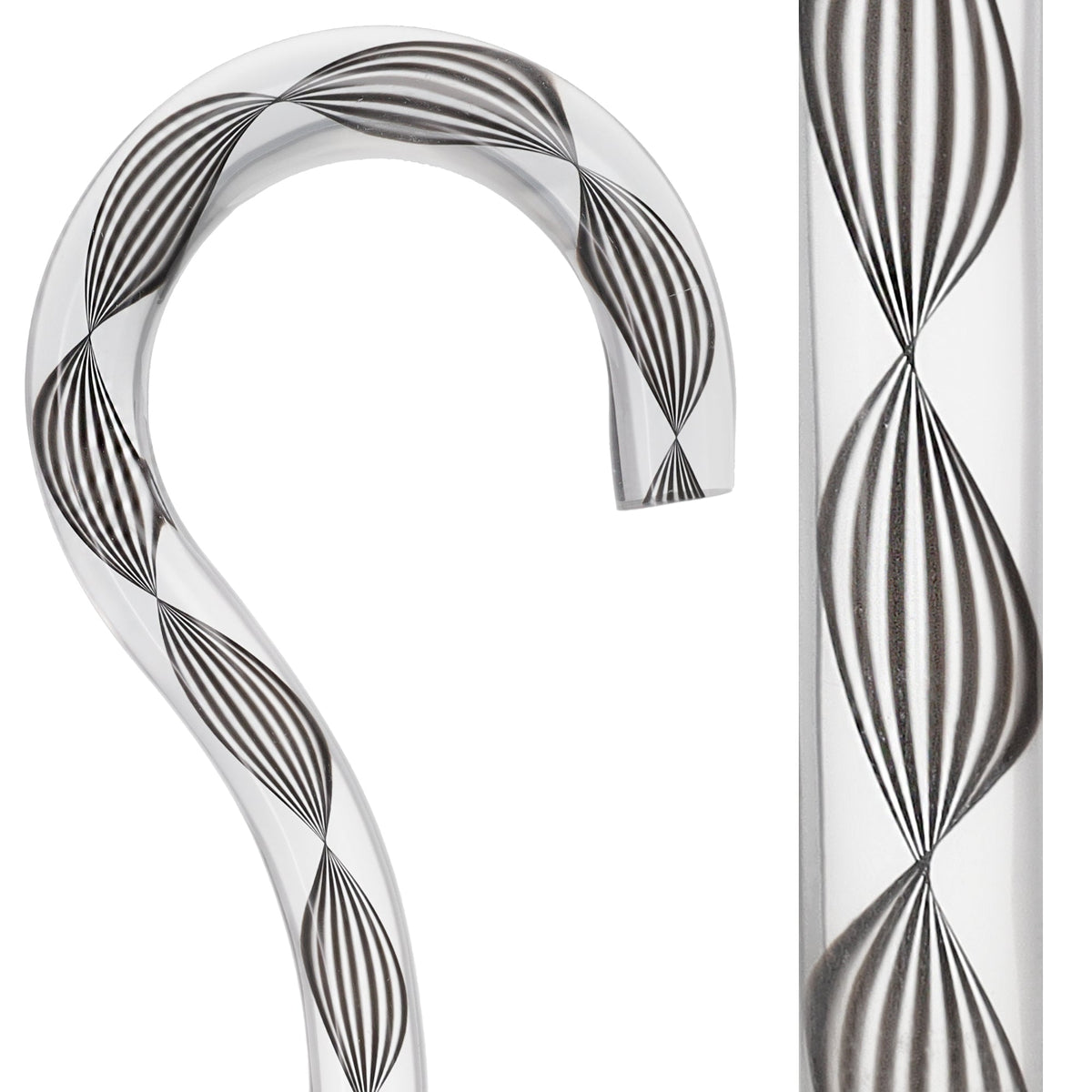 Obsidian Helix Cane: Sophisticated Black Twists, Clear Shaft Clear Lucite Walking Canes - Tophatter Daily Deals