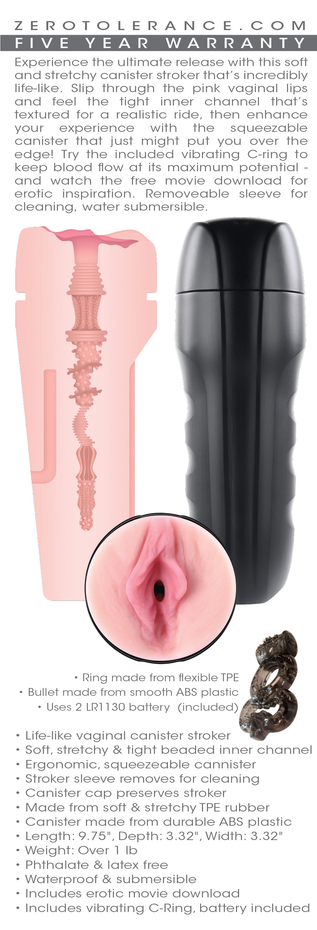 Zero Tolerance Grip It Light Vagina Stroker > Sex Toys For Men > Masturbators > Manual - Tophatter Daily Deals