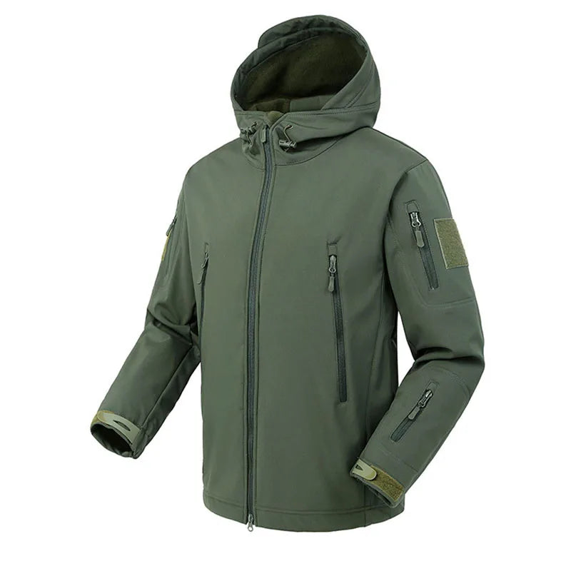 Waterproof Lined Men’s Jacket - Hooded Softshell Fleece Green - Tophatter Daily Deals