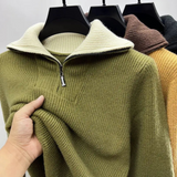 Warm Mens Half Zip Sweater - Stand Collar, Knit, Casual Green - Tophatter Daily Deals