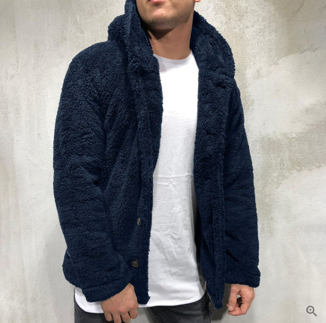 Warm Mens Fleece Pullover - Hooded Button Front, Sherpa - Tophatter Daily Deals