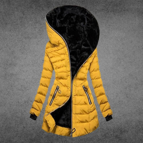 Warm Women's Quilted Jacket - Mid Thigh, Faux Fur Lined Yellow - Tophatter Daily Deals