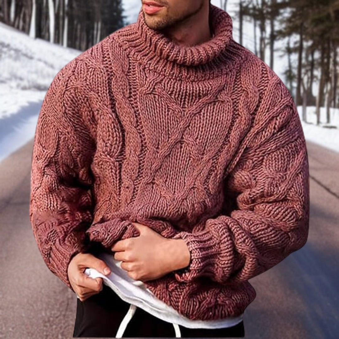 Warm Men's Cable Knit Sweater - Oversized Turtleneck Winter Pink - Tophatter Daily Deals