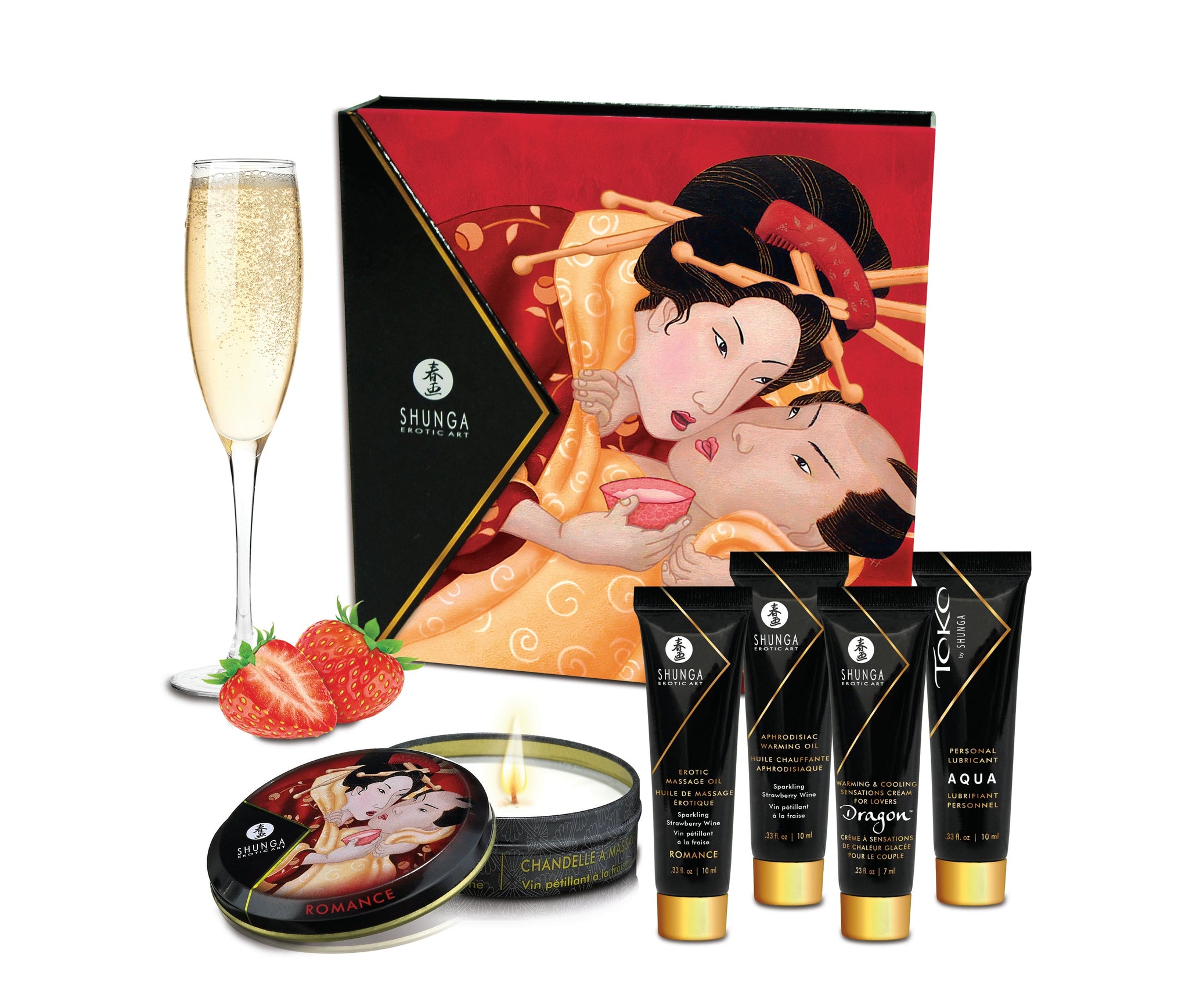 Geisha's Secrets Intimacy Gift Set with Sparkling Strawberry Wine > Essentials > Massage Gift Set - Tophatter Daily Deals
