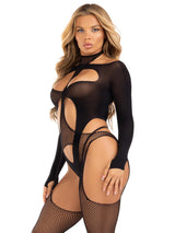 2 Pc Fishnet Suspender Bodystocking and Layered Opaque Teddy (Black) – Lingerie Set > Clothes > Bodies and Playsuits - Tophatter Daily Deals