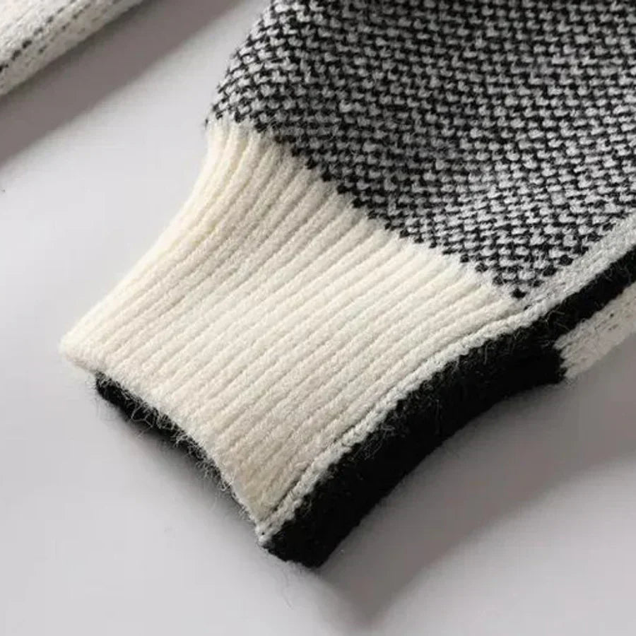 Warm Men’s Sweater - Oversized Check Crewneck, Cotton - Tophatter Daily Deals