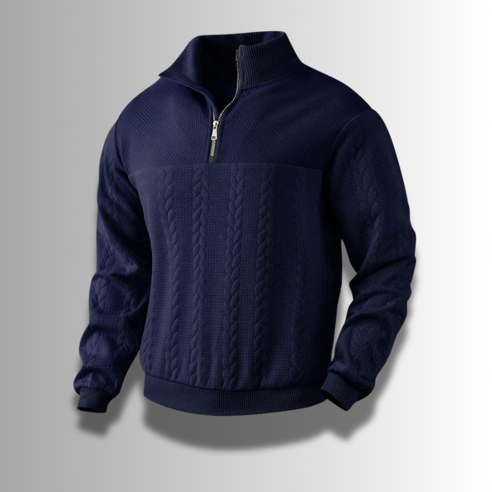 Warm Classic Men's Merino Quarter Zip Sweater – Cable, Wool Navy blue - Tophatter Daily Deals