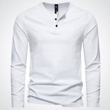 Lightweight Mens Long Sleeve Henley - Fitted Cotton, Casual White - Tophatter Daily Deals