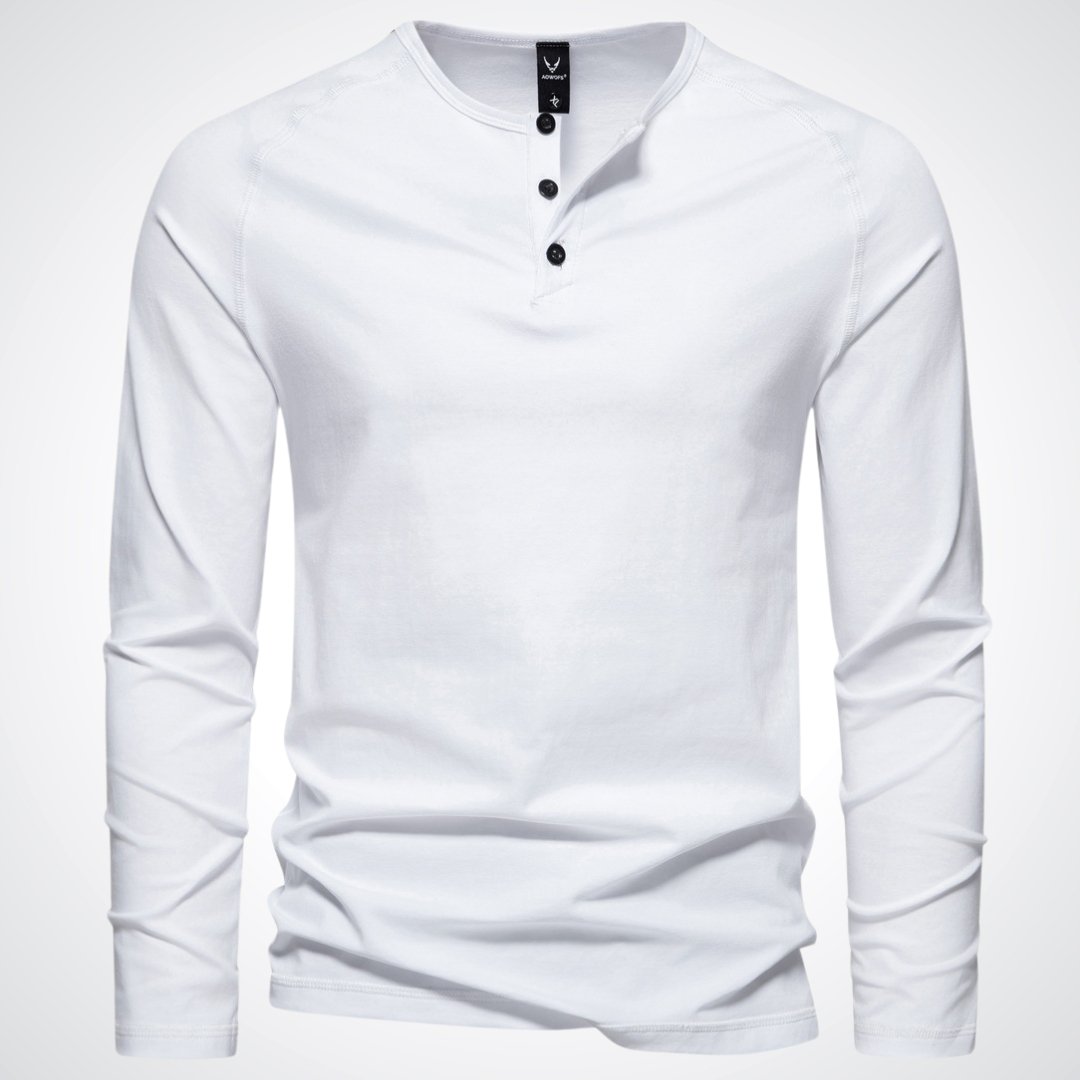 Lightweight Mens Long Sleeve Henley - Fitted Cotton, Casual White - Tophatter Daily Deals