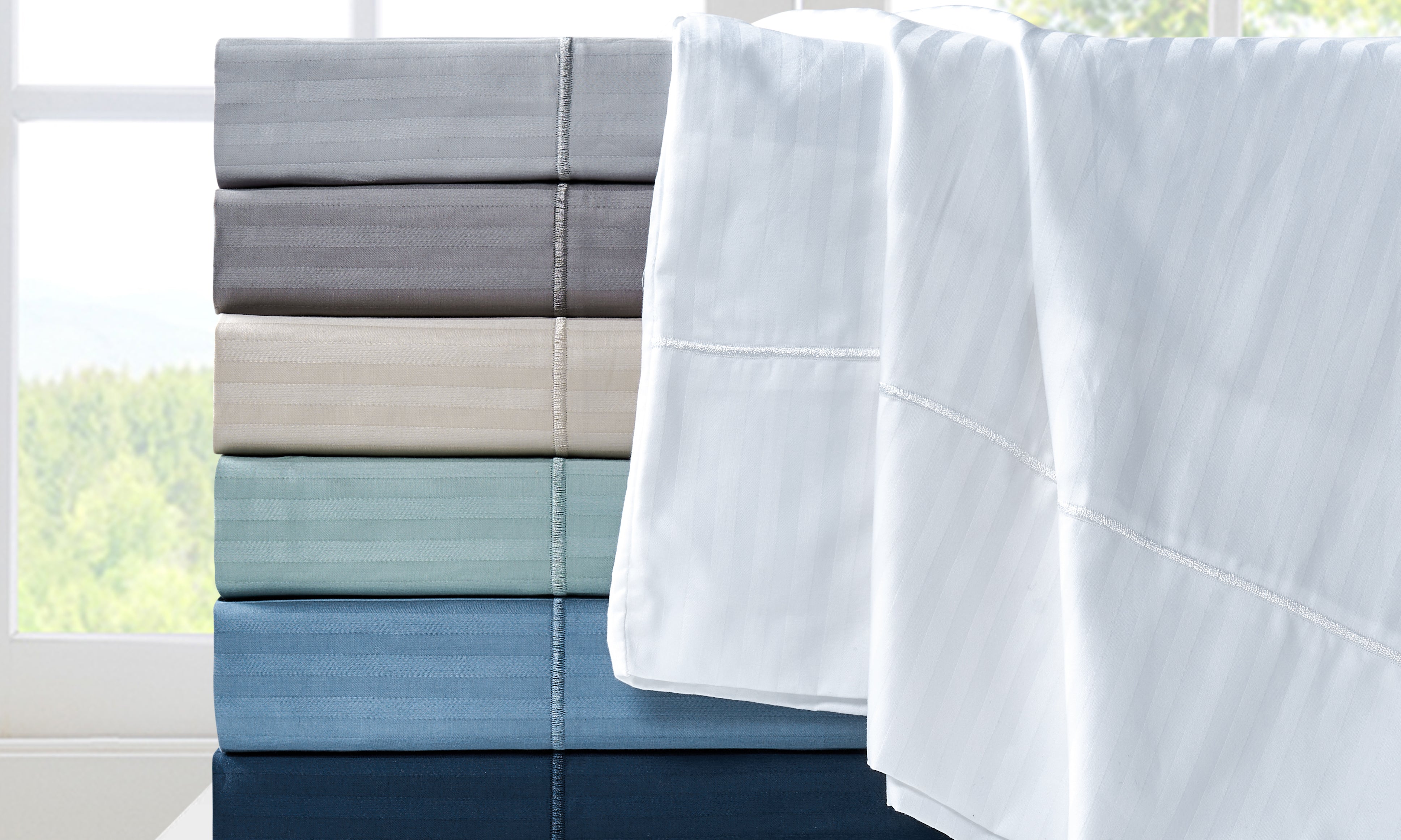 Kathy Ireland 500 Thread Count Damask Stripe Sheet Set with Optifit Bedding - Tophatter Daily Deals