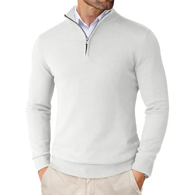 Lightweight Classic Men’s Knit Sweater - Zip Collar, Cotton - Tophatter Daily Deals
