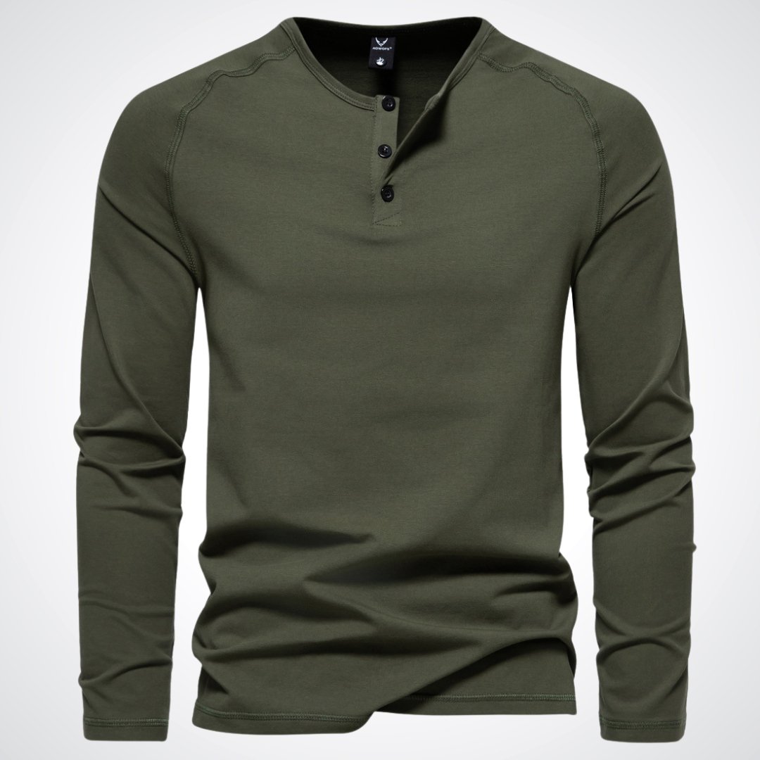 Lightweight Mens Long Sleeve Henley - Fitted Cotton, Casual Army green - Tophatter Daily Deals
