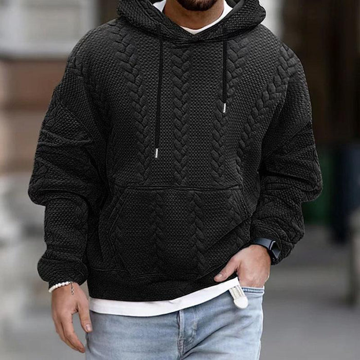 Warm Cozy Men’s Hooded Pullover - Cable Knit, Casual Wear Black - Tophatter Daily Deals