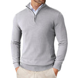 Lightweight Classic Men’s Knit Sweater - Zip Collar, Cotton Light gray - Tophatter Daily Deals