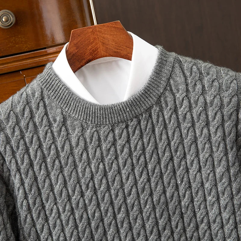 Warm Men's Cable Knit Sweater - Crewneck, Wool Blend, Casual - Tophatter Daily Deals