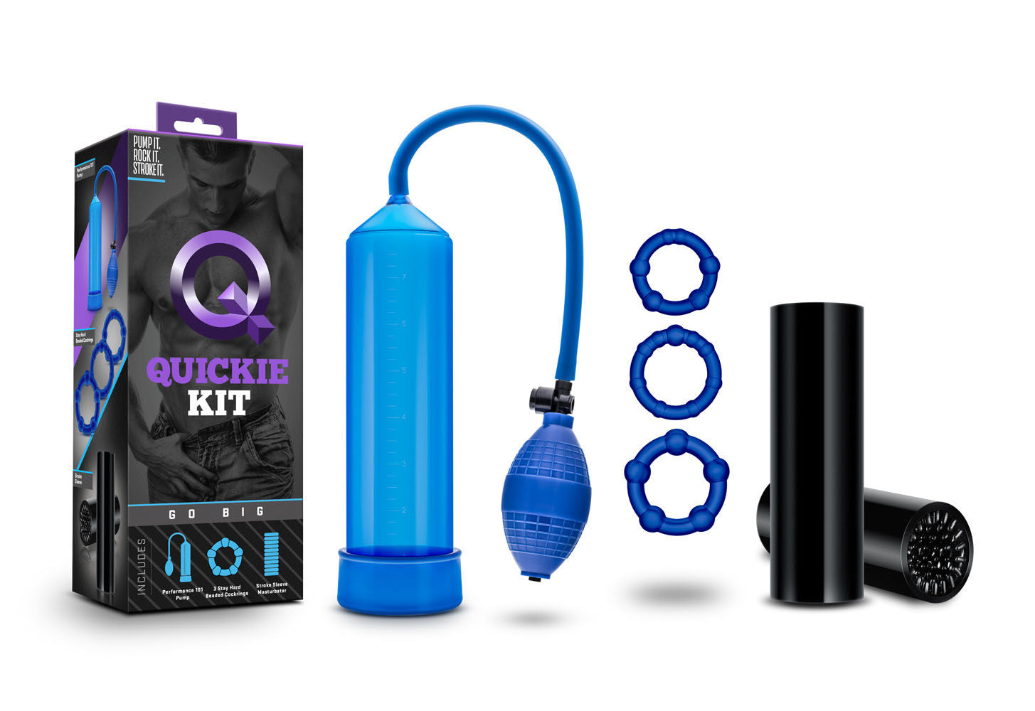Quickie Go Big Kit Blue with Pump Beaded Rings and Sleeve > Sex Toys > Sex Kits - Tophatter Daily Deals