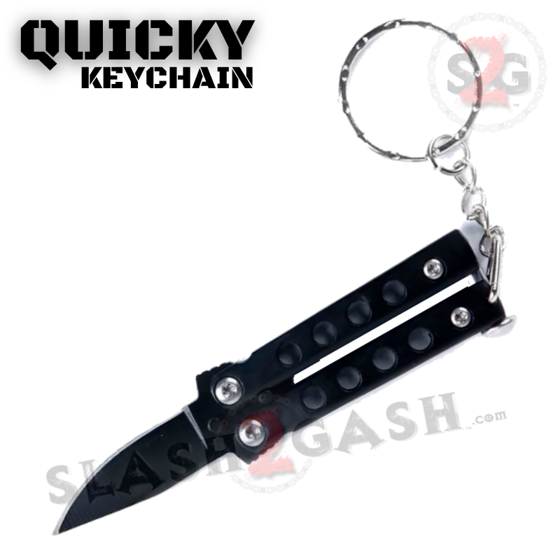 Quicky Keychain Butterfly Knife Mini Novelty Balisong - 9 colors Black - Black Blade (Screws) Knife-Balisong - Tophatter Daily Deals