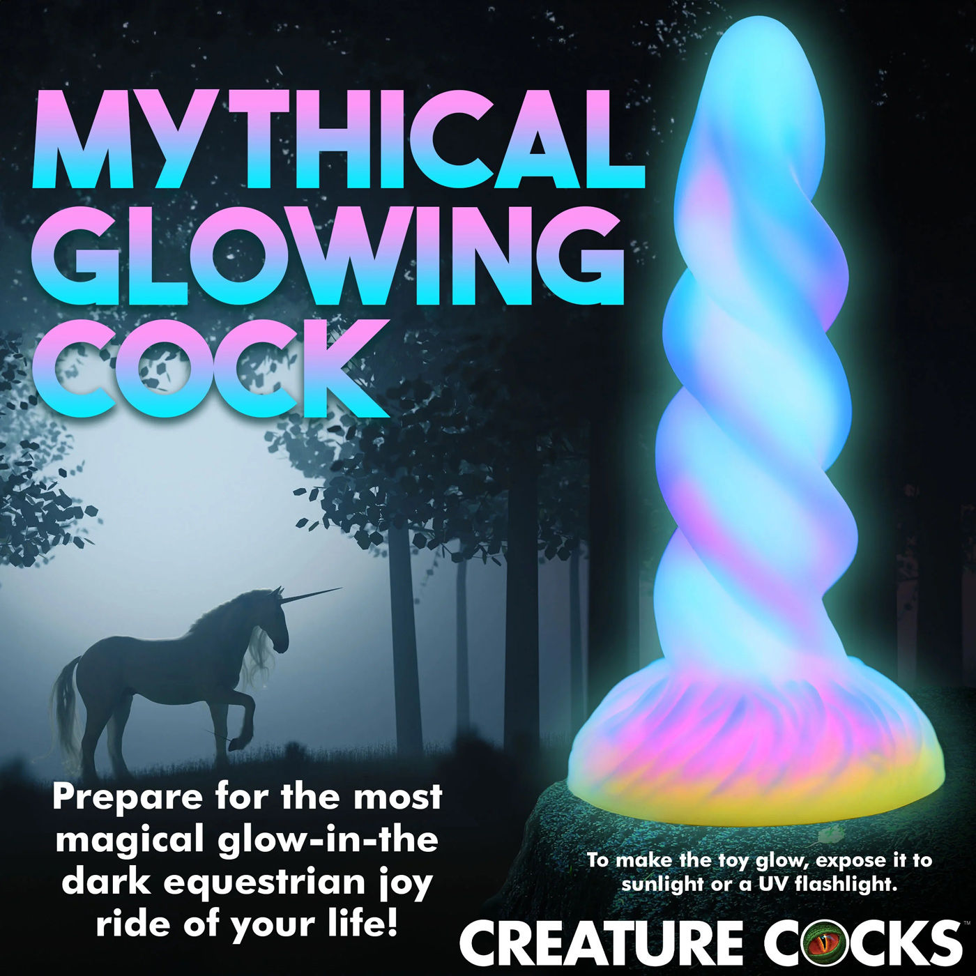 Moon Rider Glow in the Dark Unicorn (Colorful Sunburst) – Vibrant Glow Dildo 7 Inches > Dildos > Fantasy - Tophatter Daily Deals