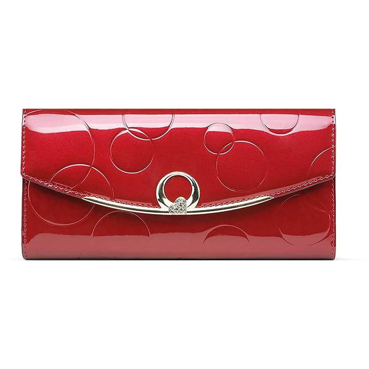 Patent Leather Long Wallet with Ring Clasp and Embossed Circles Red Handbags & Wallets - Tophatter Daily Deals