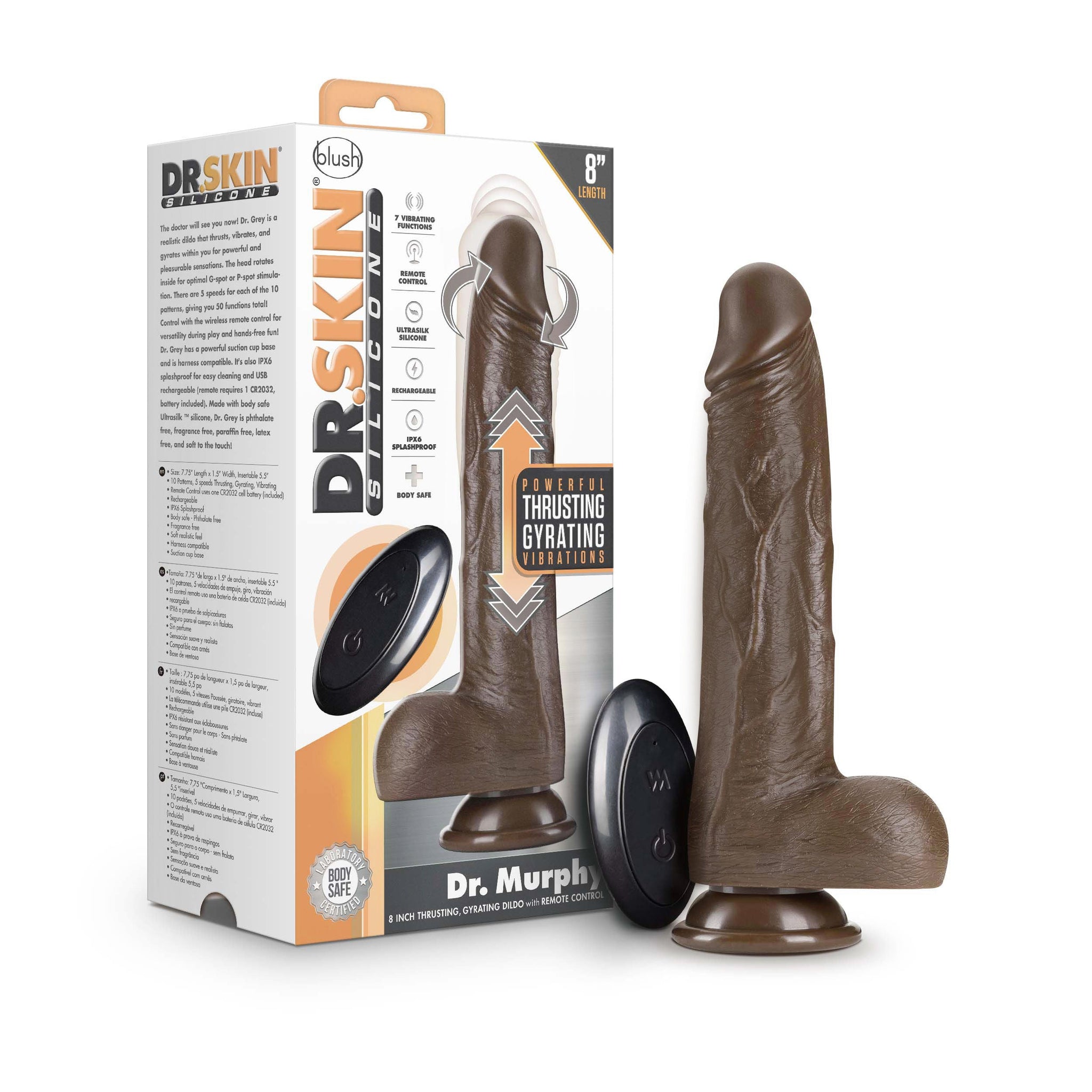 Dr. Skin Dr. Murphy (Chocolate) – 8 Inch Silicone Thrusting and Vibrating Dildo > Dildos > Thrusting Dildos - Tophatter Daily Deals