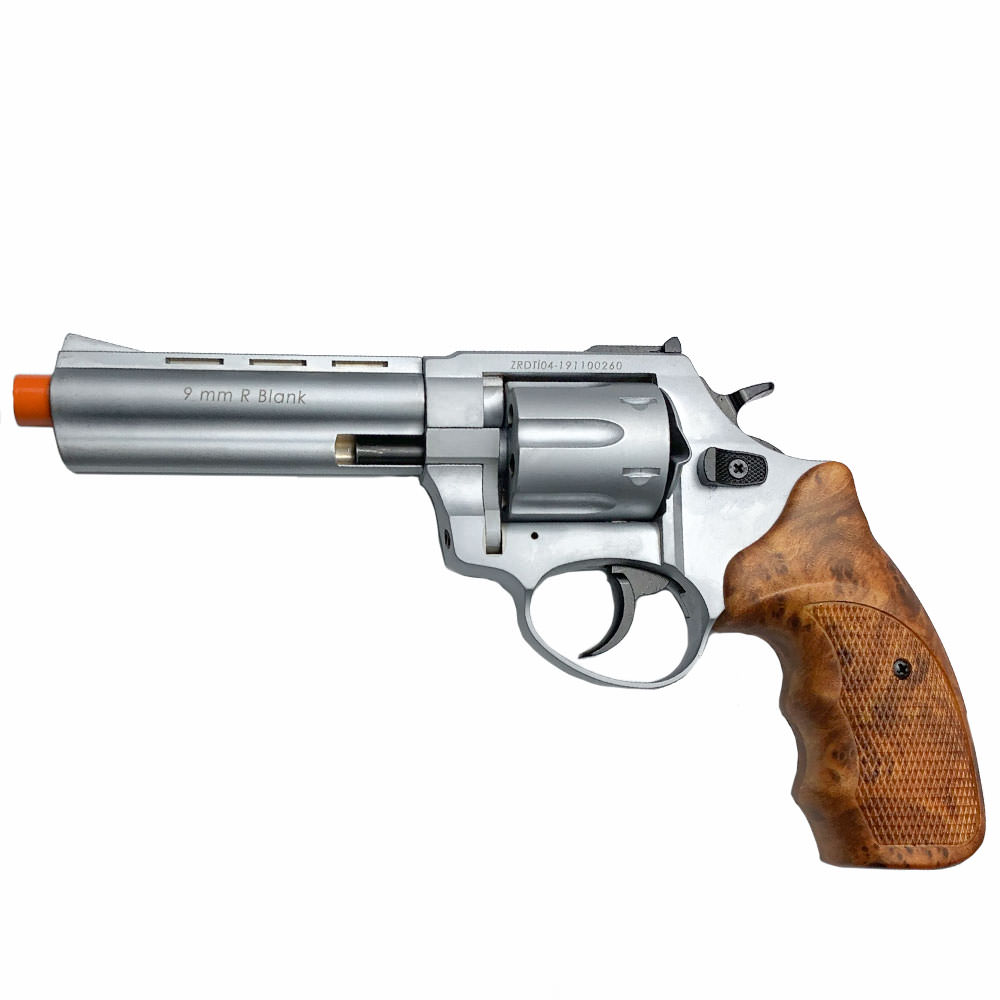 Zoraki R1 Silver 4.5" Barrel - Front Firing Blank Gun Revolver Simulated Wood Grips - TOPHATTER'S ARMORY DEALS Collectible Weapons - Tophatter Daily Deals