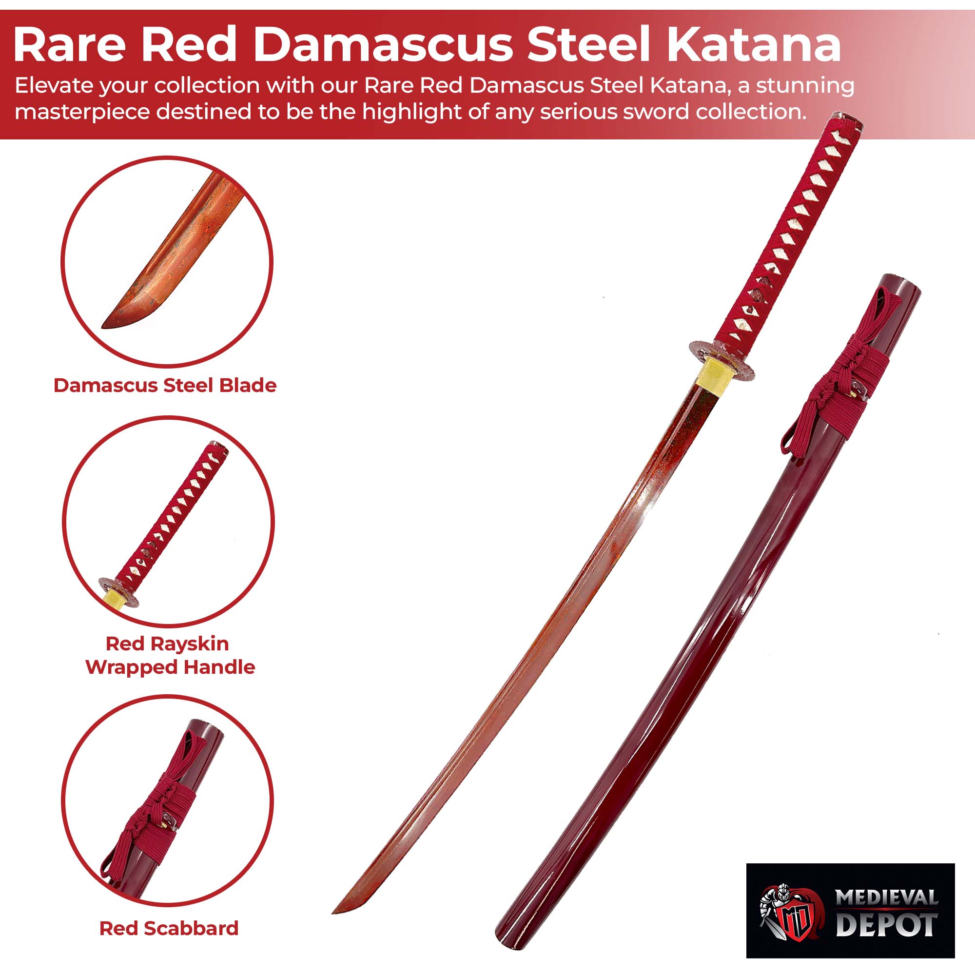 Rare Red Damascus Steel Katana Swords - Tophatter Daily Deals