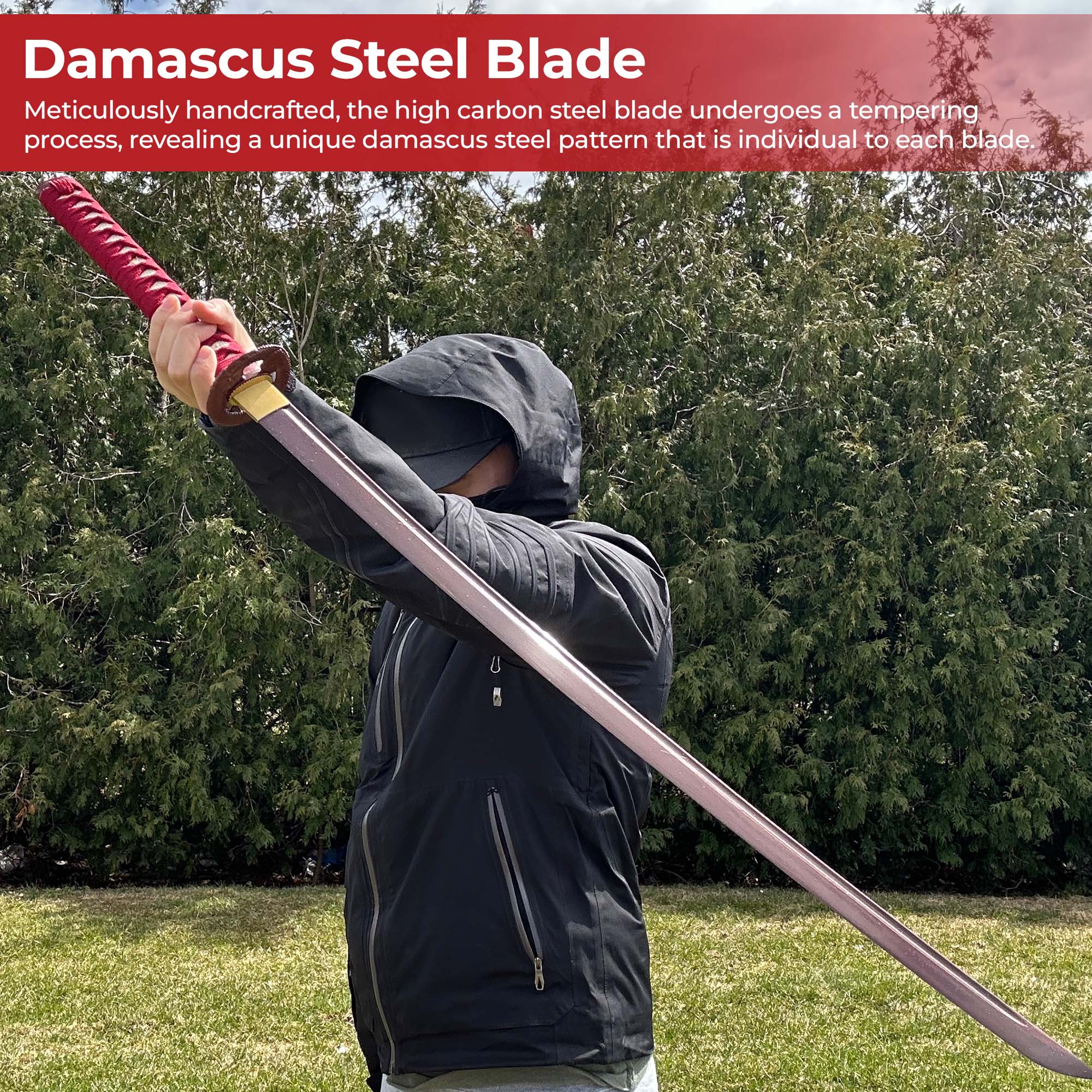Rare Red Damascus Steel Katana Swords - Tophatter Daily Deals