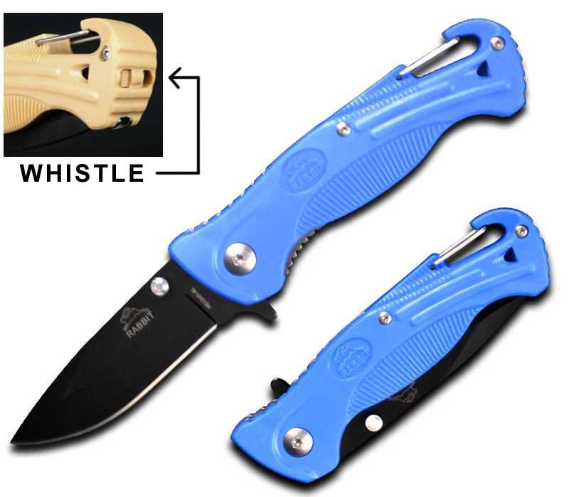 Blue Rescue Spring Assist Folding Knife With Whistle and Belt Hook - TOPHATTER'S ARMORY DEALS Collectible Weapons - Tophatter Daily Deals
