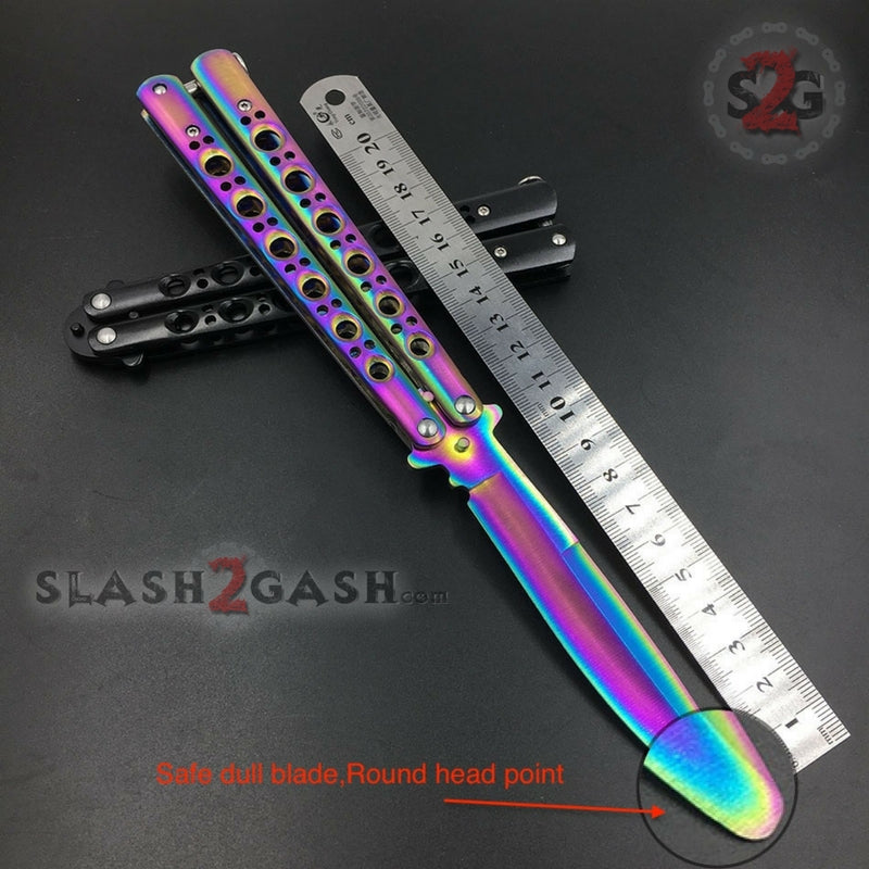 Butterfly Knife TRAINER Dull Balisong w/ Spring Latch - Rainbow Knife-Balisong - Tophatter Daily Deals