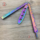 Hieroglyphic Rainbow Training Butterfly Knife Dull w/ Spring Latch Knife-Balisong - Tophatter Daily Deals