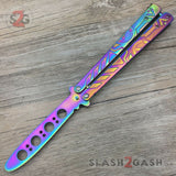 Hieroglyphic Rainbow Training Butterfly Knife Dull w/ Spring Latch Knife-Balisong - Tophatter Daily Deals