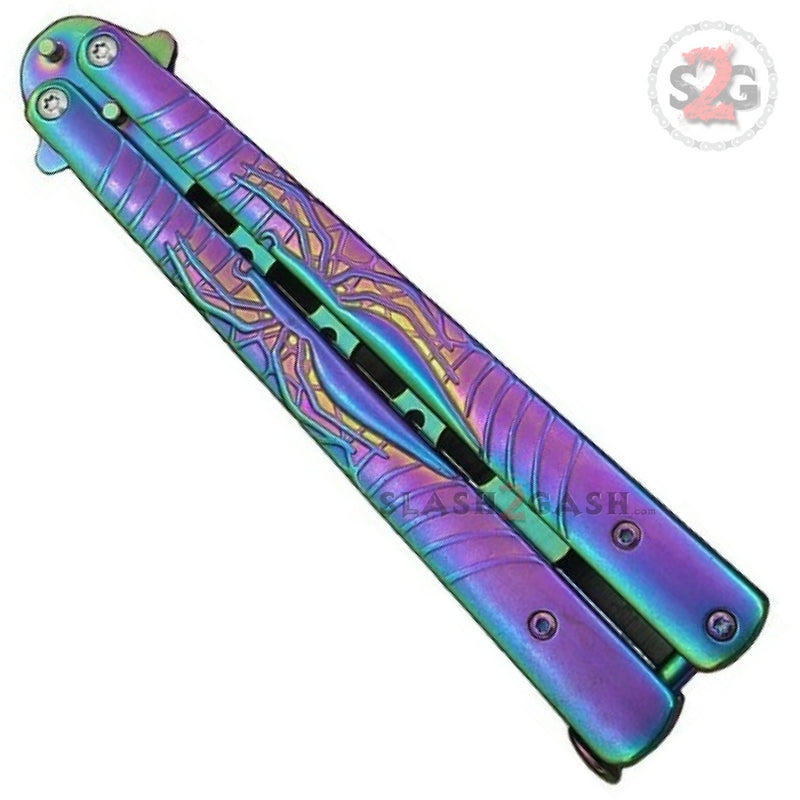 Spider Butterfly Knife Rainbow TRAINER Dull Balisong w/ Spring Latch Knife-Balisong - Tophatter Daily Deals