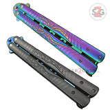 Spider Butterfly Knife Blue Titanium TRAINER Dull Balisong w/ Spring Latch Knife-Balisong - Tophatter Daily Deals