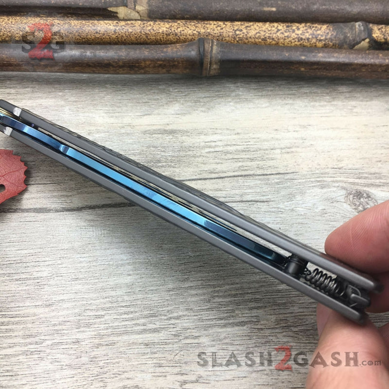 Spider Butterfly Knife Blue Titanium TRAINER Dull Balisong w/ Spring Latch Knife-Balisong - Tophatter Daily Deals