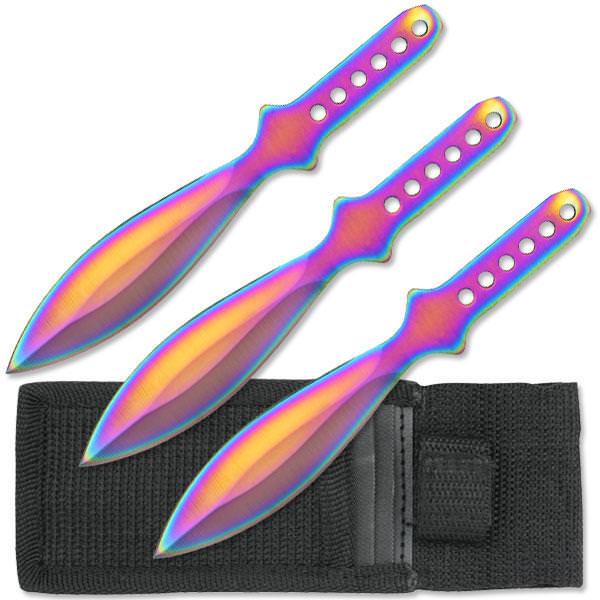 3 Pc. Rainbow Fantasy Metal Throwing Knife Set 6 inch Overall Collectible Weapons - Tophatter Daily Deals