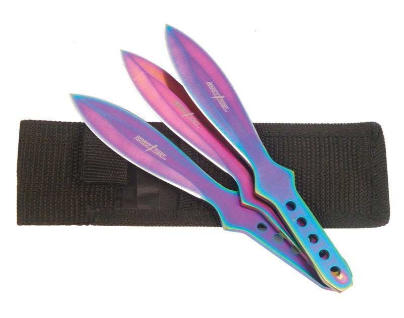 6" Throwing Knife Set 3 PC Perfect Point Thrower Knives Titanium Rainbow Knife-Thrower - Tophatter Daily Deals