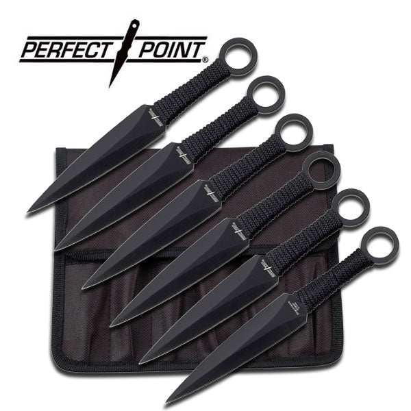 Kunai Throwing Knives w/ Ring and Sheath - Assorted Sizes/Colors 6" Black - 6 PC Set (Perfect Point) Knife-Thrower - Tophatter Daily Deals