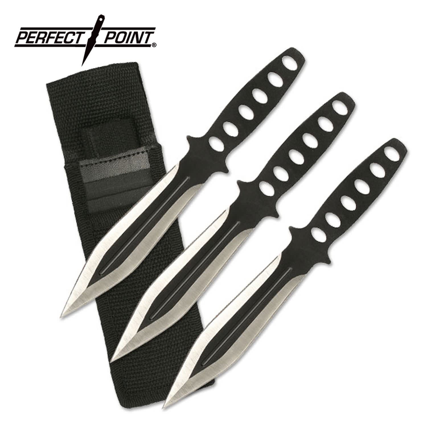 8" Two Tone Black Stainless Steel 3 Piece Set Throwing Knives with Sheath - Tophatter's Guns'N'Weapons Store Collectible Weapons - Tophatter Daily Deals