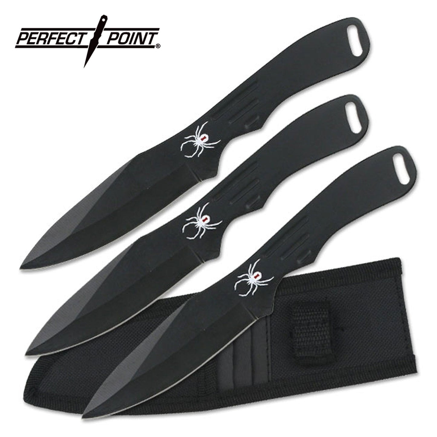 3 Piece 8" Black Stainless Steel Throwing Knives with Spider Graphic - Tophatter's Guns'N'Weapons Store Collectible Weapons - Tophatter Daily Deals