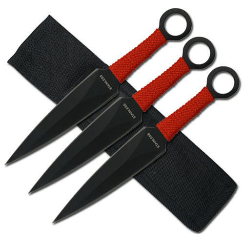 3 PC Kunai Throwing Knives Set - Red Cord Wrapped Handle Collectible Weapons - Tophatter Daily Deals