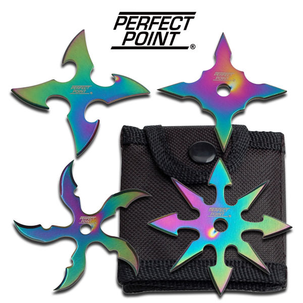 4 Pcs Rainbow Classic Throwing Star Set 2.5 Diameter Anime Knife - Tophatter's Army Products & Self Defense Collectible Weapons - Tophatter Daily Deals