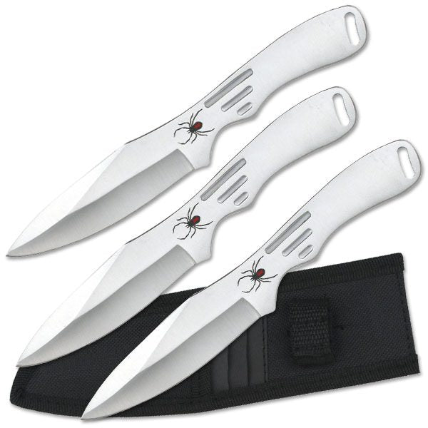 3 Piece 8" Silver Stainless Steel Throwing Knives with Spider Graphic Collectible Weapons - Tophatter Daily Deals
