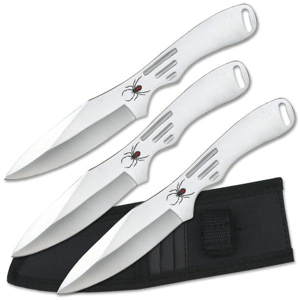 3 Piece 8" Silver Stainless Steel Throwing Knives with Spider Graphic - Tophatter's Guns'N'Weapons Store Collectible Weapons - Tophatter Daily Deals