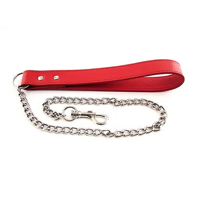 Rouge Leather Lead (Red) – Chrome Treated Leather and Chain Leash 11 Inch > Bondage Gear > Collars & Leashes - Tophatter Daily Deals