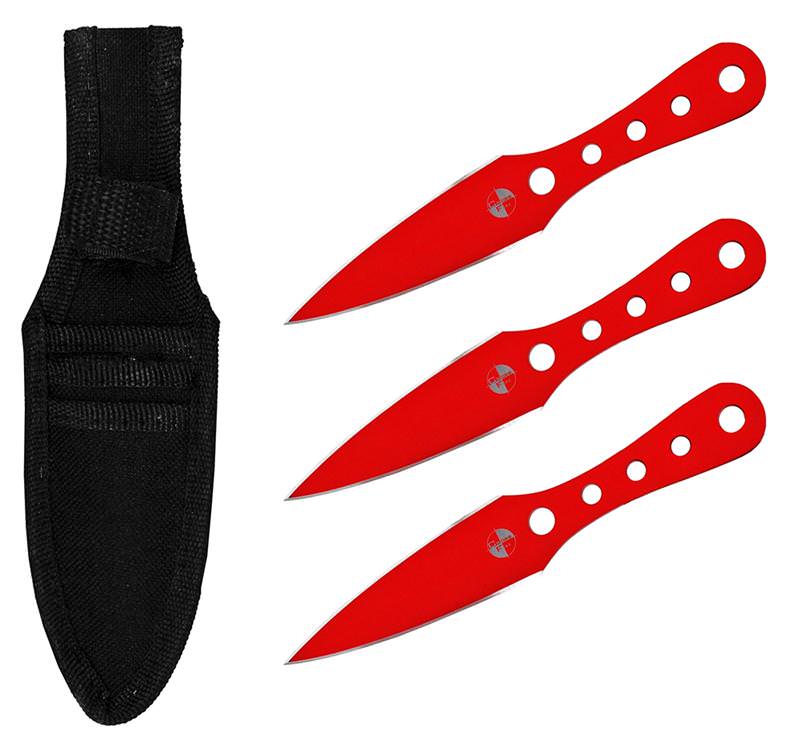 3 Pcs Red Finish Tactical Throwing Knife Set 10 Inch Overall Collectible Weapons - Tophatter Daily Deals