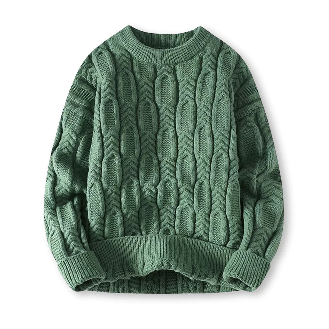 Warm Men’s Sweater - Cable Knit, Chunky, For Winter Green - Tophatter Daily Deals